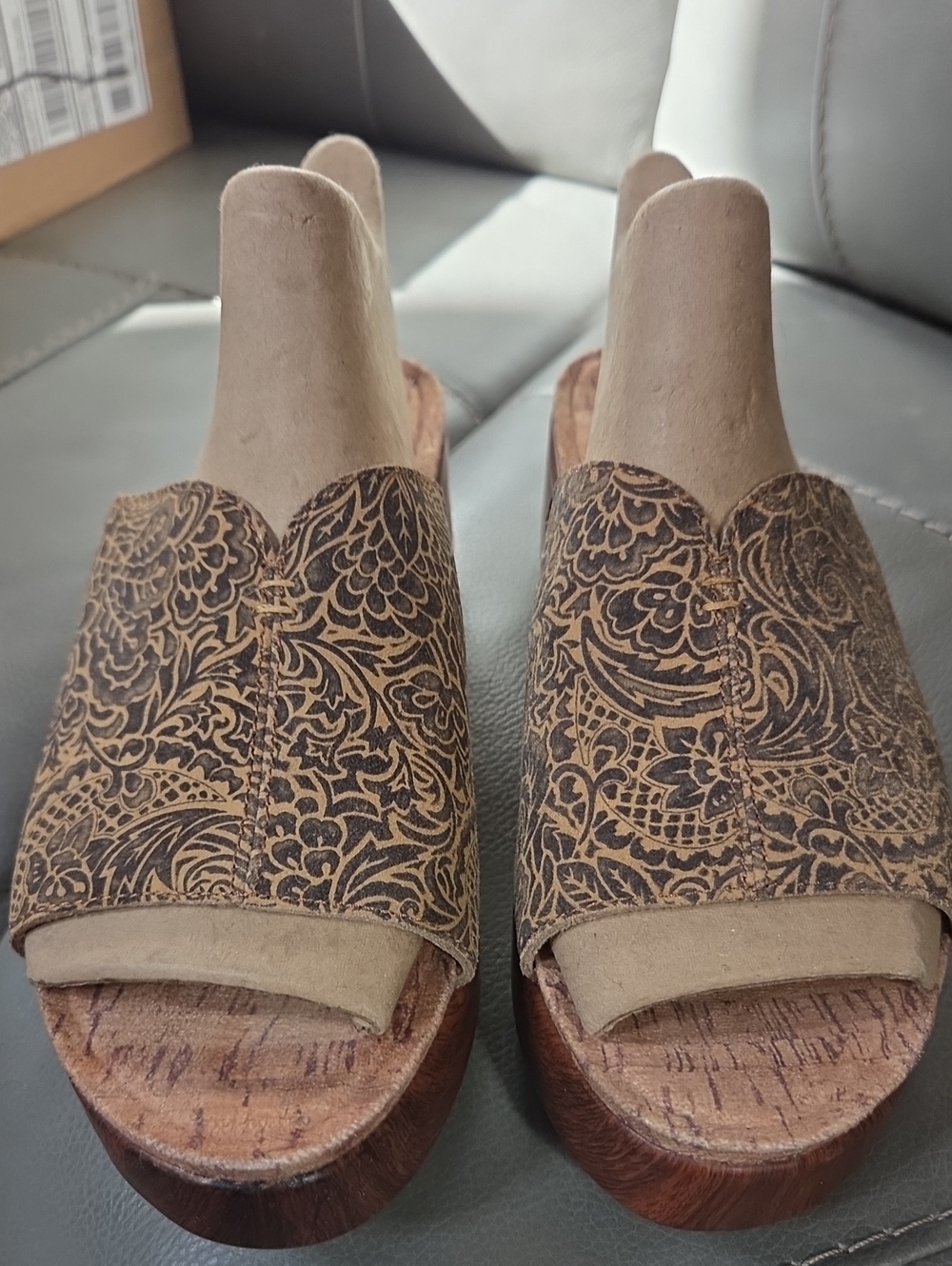 Women's Alegria Brown Floral-Print Slide Sandals